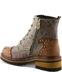 L'ARTISTE Rugup Leather and Textile Studded Faux Fur Lined Booties