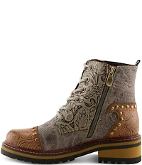 L'ARTISTE Rugup Leather and Textile Studded Faux Fur Lined Booties