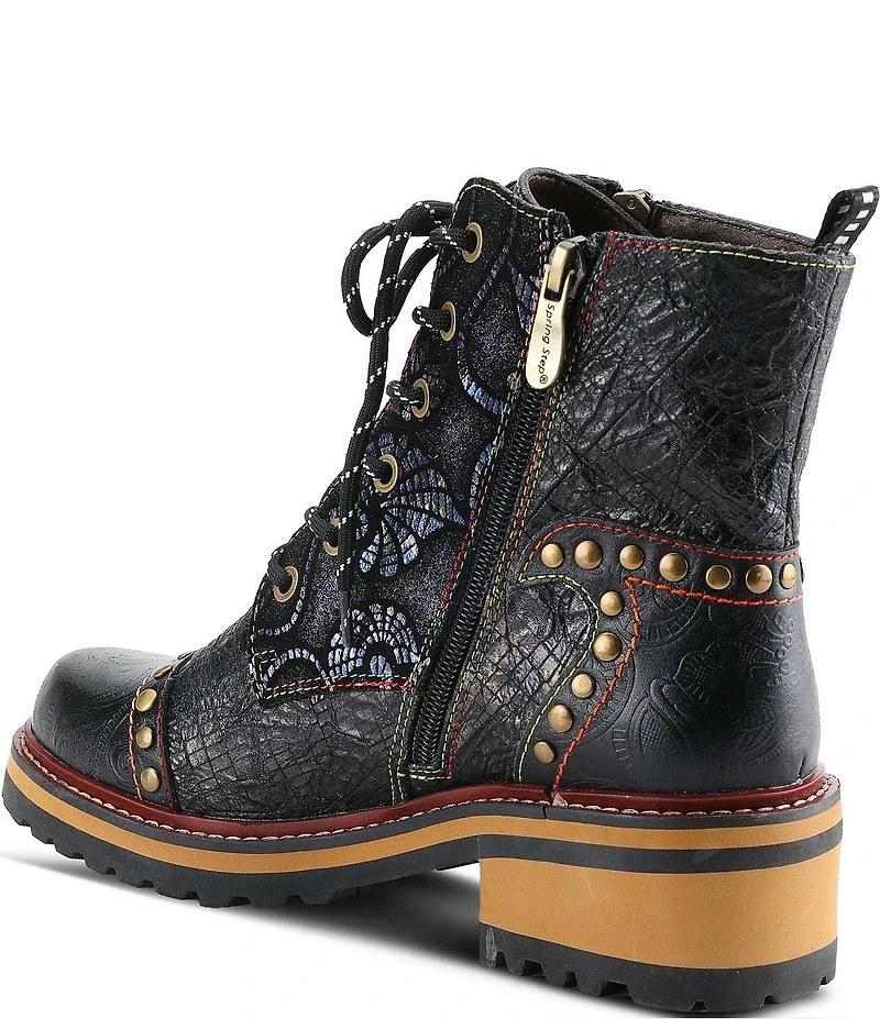 L'ARTISTE Rugup Leather and Textile Studded Faux Fur Lined Booties