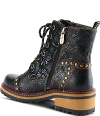 L'ARTISTE Rugup Leather and Textile Studded Faux Fur Lined Booties