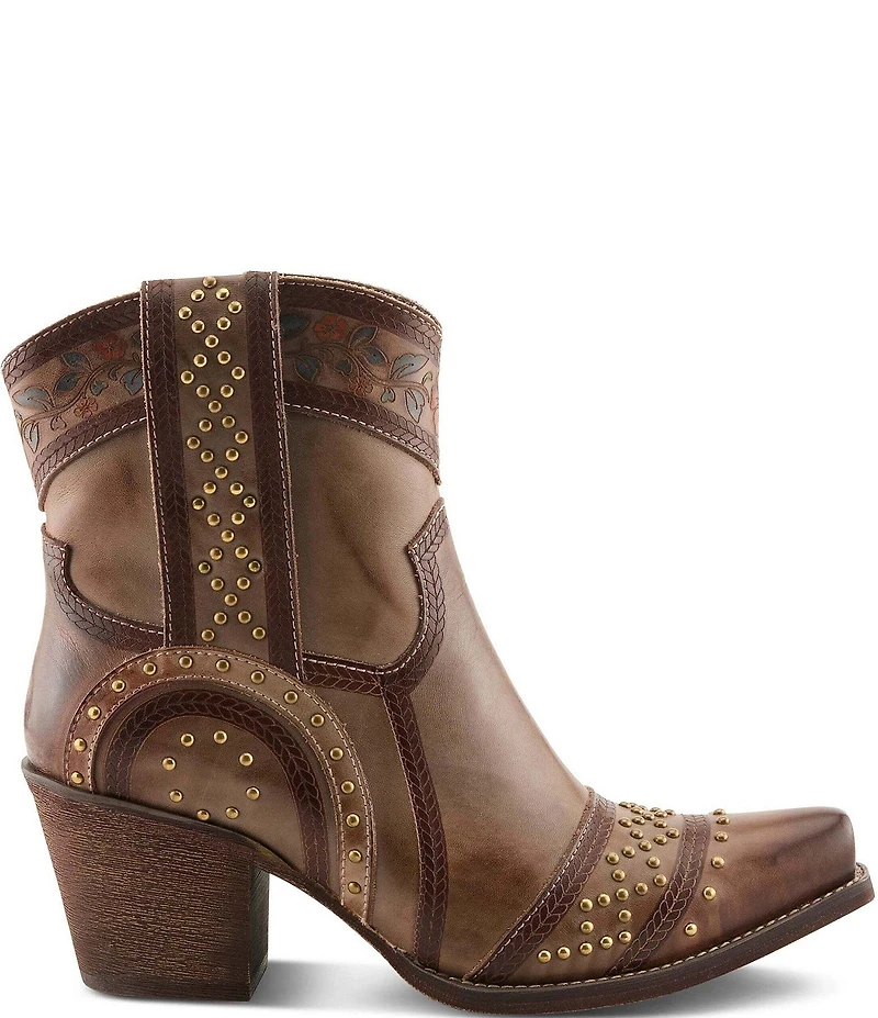 L'ARTISTE Saddleup Leather Western Inspired Studded Mid Calf Boots