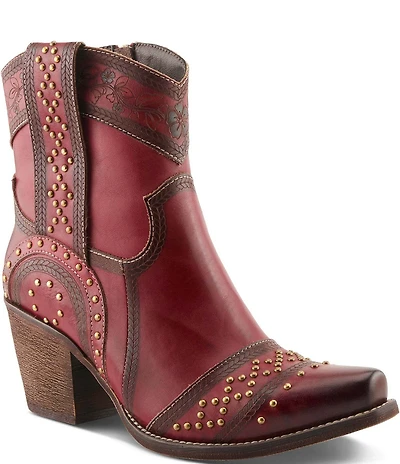 L'ARTISTE Saddleup Leather Western Inspired Studded Mid Calf Boots