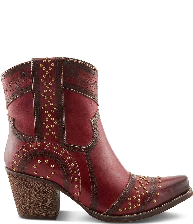 L'ARTISTE Saddleup Leather Western Inspired Studded Mid Calf Boots