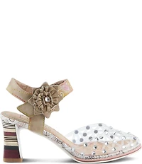 L'ARTISTE Sassylady Clear Vinyl Leather Flower Ankle Strap Pumps