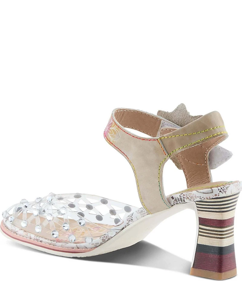 L'ARTISTE Sassylady Clear Vinyl Leather Flower Ankle Strap Pumps