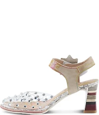 L'ARTISTE Sassylady Clear Vinyl Leather Flower Ankle Strap Pumps
