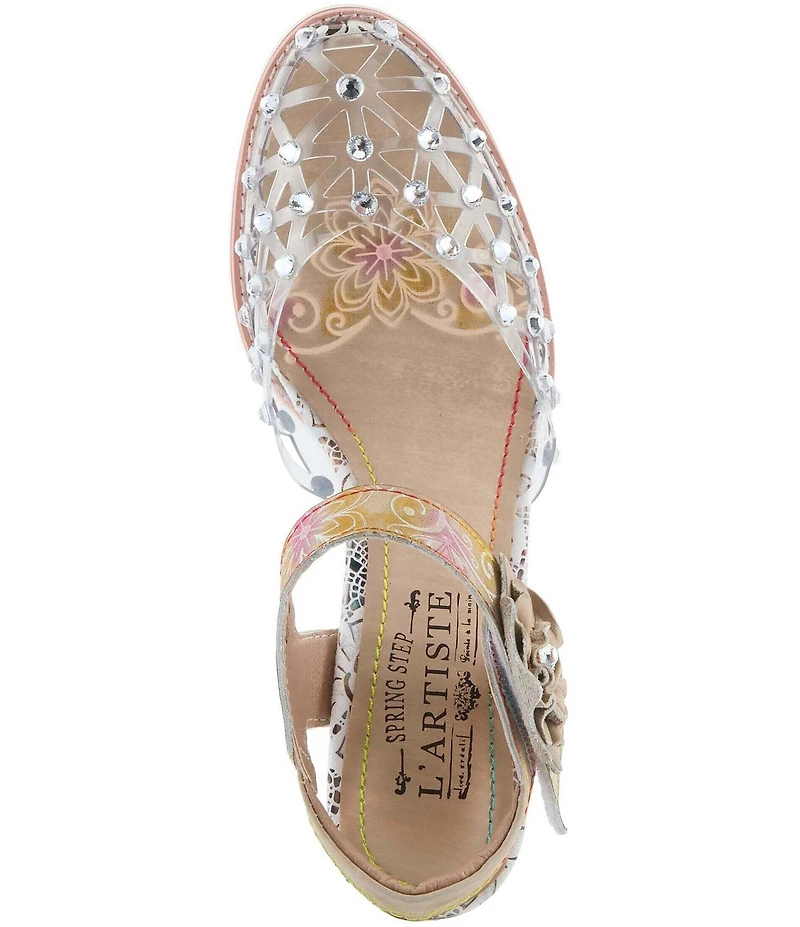 L'ARTISTE Sassylady Clear Vinyl Leather Flower Ankle Strap Pumps