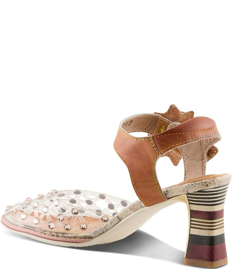 L'ARTISTE Sassylady Clear Vinyl Leather Flower Ankle Strap Pumps