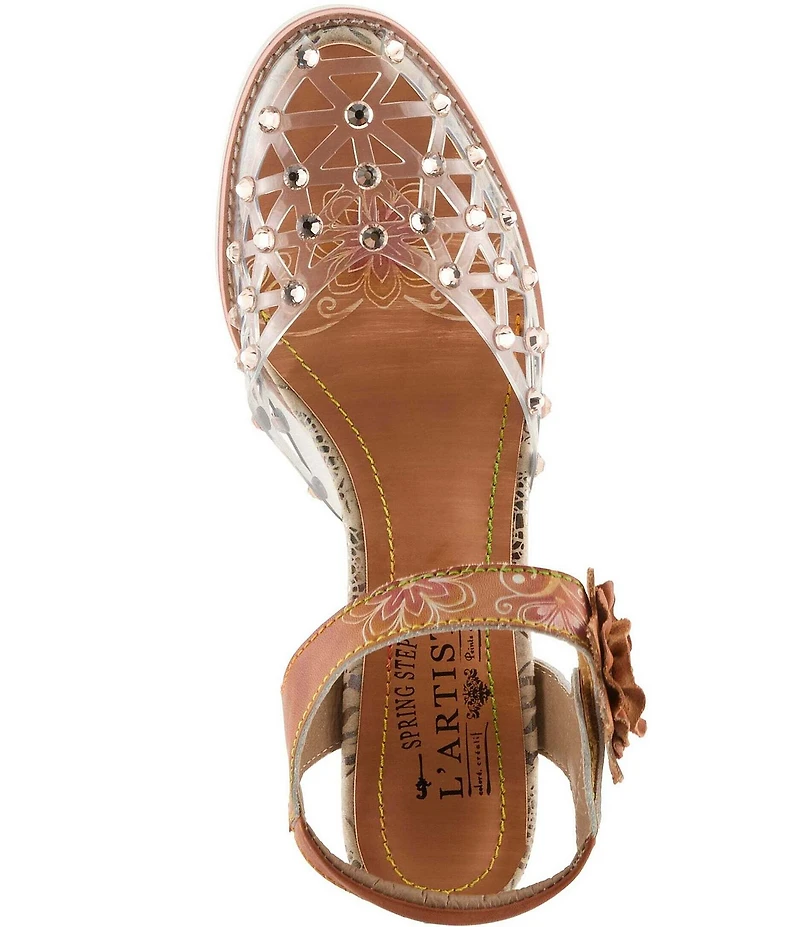 L'ARTISTE Sassylady Clear Vinyl Leather Flower Ankle Strap Pumps