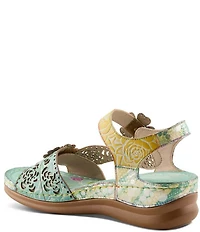 L'ARTISTE Script Floral Embossed Leather Wedge Sandals