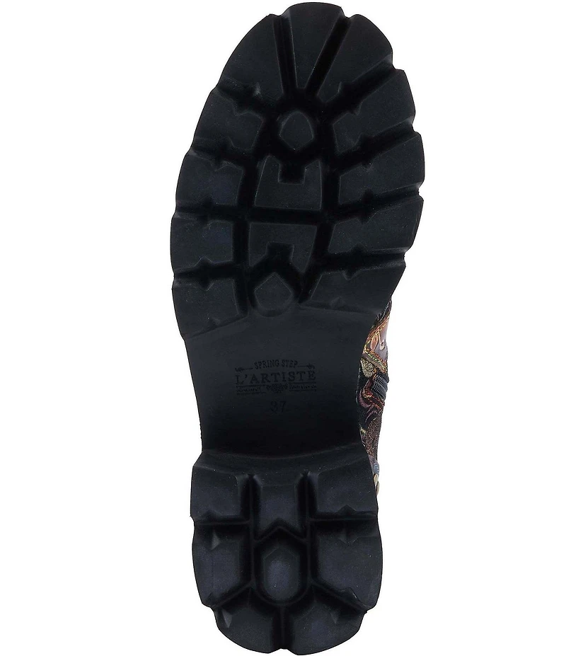 L`ARTISTE Severity Paisley Printed Suede Studded Cap Toe Faux Fur Lined Combat Boots