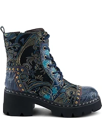 L`ARTISTE Severity Paisley Printed Suede Studded Cap Toe Faux Fur Lined Combat Boots