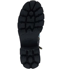 L`ARTISTE Severity Paisley Printed Suede Studded Cap Toe Faux Fur Lined Combat Boots