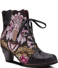 L'ARTISTE Siren Leather and Floral Embroidered Lace Up Booties
