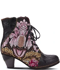 L'ARTISTE Siren Leather and Floral Embroidered Lace Up Booties