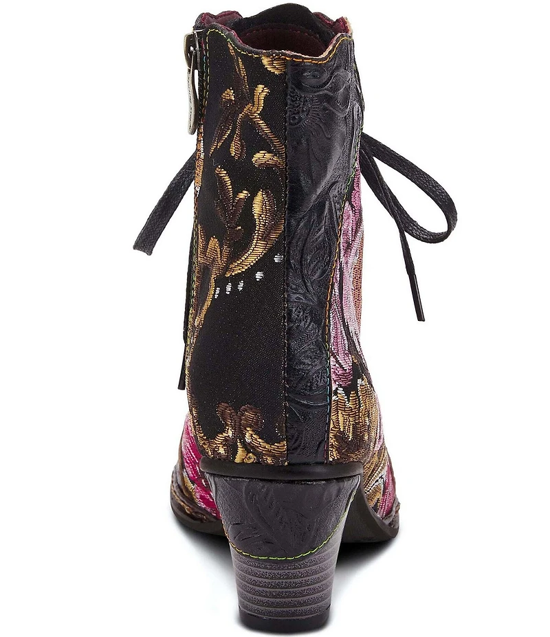 L'ARTISTE Siren Leather and Floral Embroidered Lace Up Booties