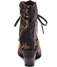 L'ARTISTE Siren Leather and Floral Embroidered Lace Up Booties