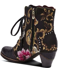 L'ARTISTE Siren Leather and Floral Embroidered Lace Up Booties