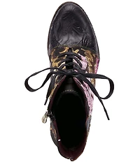 L'ARTISTE Siren Leather and Floral Embroidered Lace Up Booties