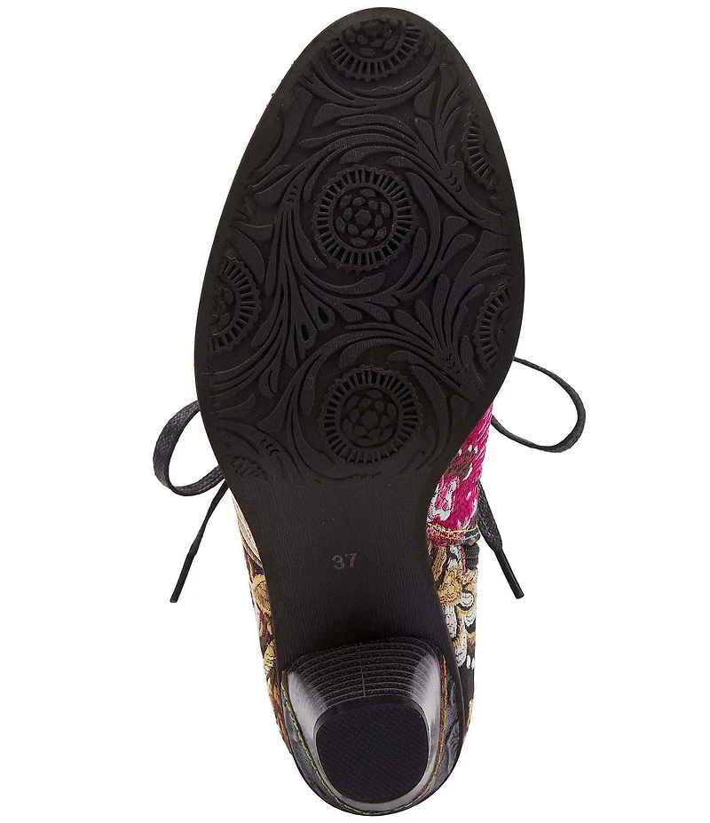 L'ARTISTE Siren Leather and Floral Embroidered Lace Up Booties