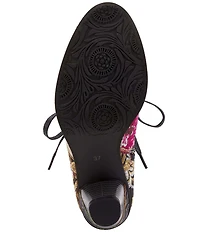 L'ARTISTE Siren Leather and Floral Embroidered Lace Up Booties