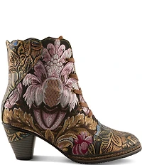 L'ARTISTE Siren Leather and Floral Embroidered Lace Up Booties