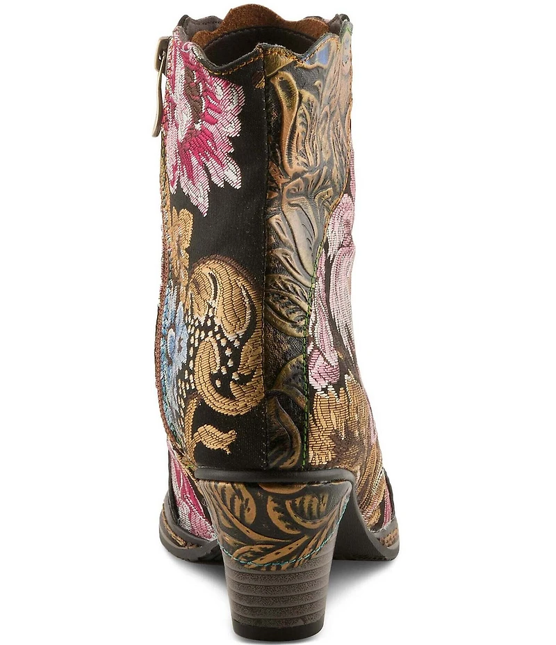 L'ARTISTE Siren Leather and Floral Embroidered Lace Up Booties