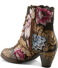 L'ARTISTE Siren Leather and Floral Embroidered Lace Up Booties