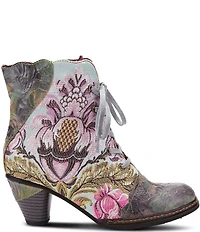 L'ARTISTE Siren Leather and Floral Embroidered Lace Up Booties