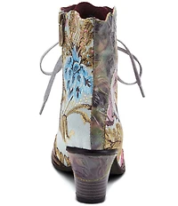 L'ARTISTE Siren Leather and Floral Embroidered Lace Up Booties