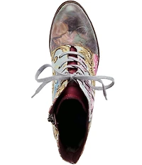 L'ARTISTE Siren Leather and Floral Embroidered Lace Up Booties