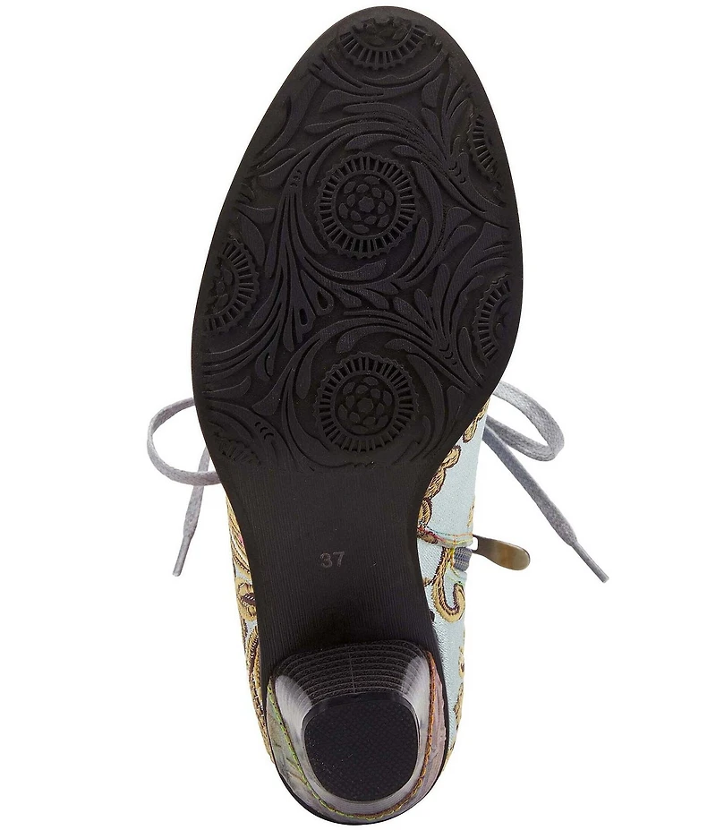 L'ARTISTE Siren Leather and Floral Embroidered Lace Up Booties