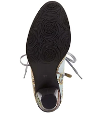 L'ARTISTE Siren Leather and Floral Embroidered Lace Up Booties