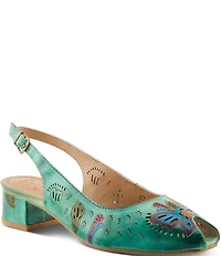 L'ARTISTE Streetpeep Hand-Painted Laser Cut Leather Peep Toe Slingback Pumps