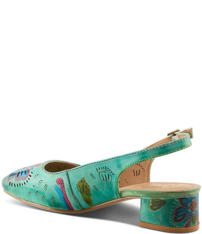 L'ARTISTE Streetpeep Hand-Painted Laser Cut Leather Peep Toe Slingback Pumps