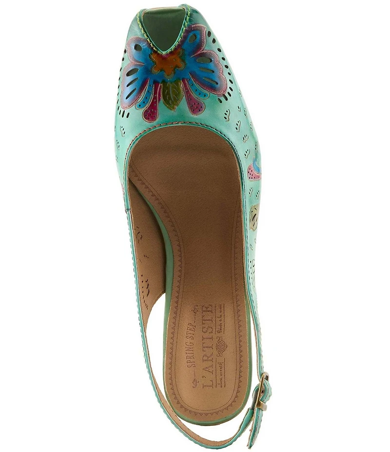 L'ARTISTE Streetpeep Hand-Painted Laser Cut Leather Peep Toe Slingback Pumps