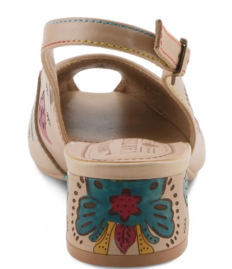 L'ARTISTE Streetpeep Hand-Painted Laser Cut Leather Peep Toe Slingback Pumps