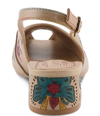 L'ARTISTE Streetpeep Hand-Painted Laser Cut Leather Peep Toe Slingback Pumps