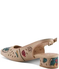 L'ARTISTE Streetpeep Hand-Painted Laser Cut Leather Peep Toe Slingback Pumps