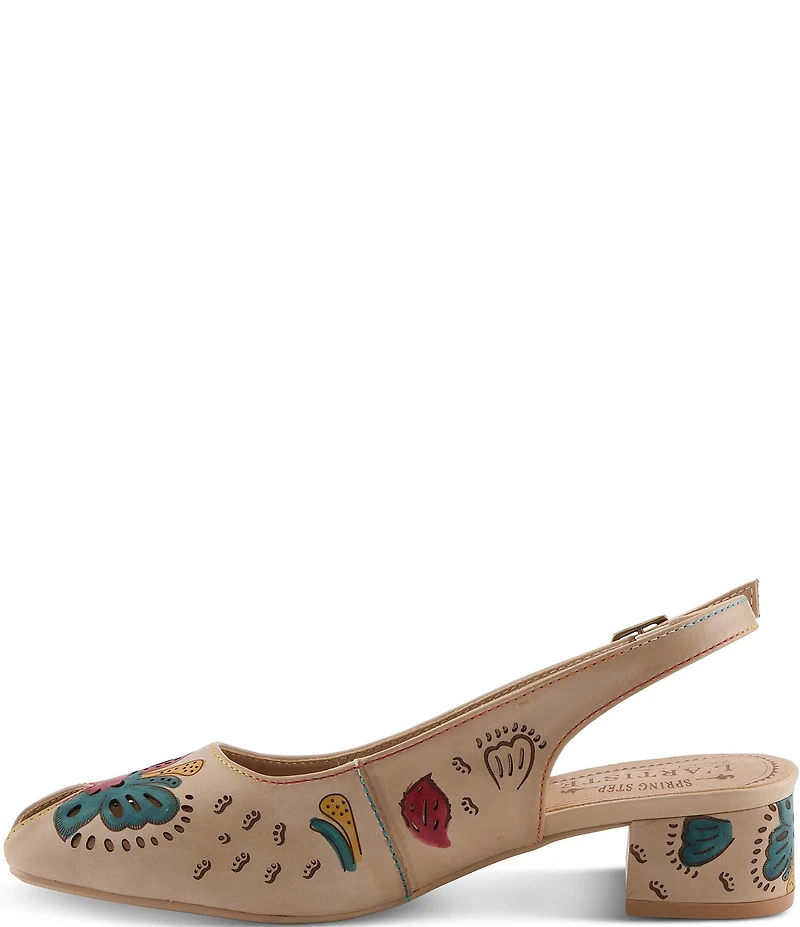 L'ARTISTE Streetpeep Hand-Painted Laser Cut Leather Peep Toe Slingback Pumps