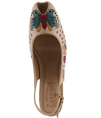 L'ARTISTE Streetpeep Hand-Painted Laser Cut Leather Peep Toe Slingback Pumps