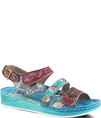 L'ARTISTE Sumacah Leather Floral Platform Wedge Sandals