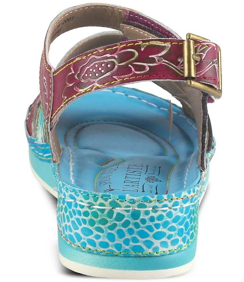 L'ARTISTE Sumacah Leather Floral Platform Wedge Sandals