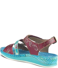 L'ARTISTE Sumacah Leather Floral Platform Wedge Sandals
