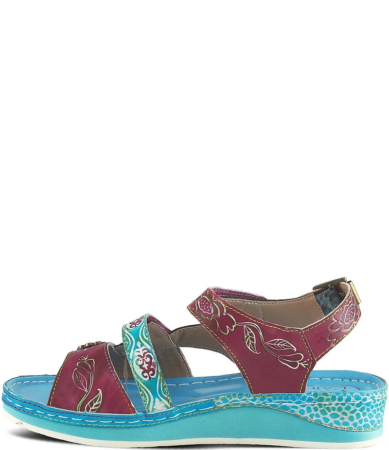 L'ARTISTE Sumacah Leather Floral Platform Wedge Sandals