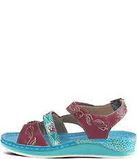 L'ARTISTE Sumacah Leather Floral Platform Wedge Sandals