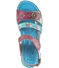 L'ARTISTE Sumacah Leather Floral Platform Wedge Sandals