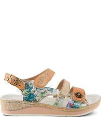 L'ARTISTE Sumacah Leather Floral Platform Wedge Sandals