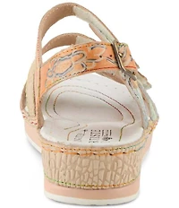 L'ARTISTE Sumacah Leather Floral Platform Wedge Sandals