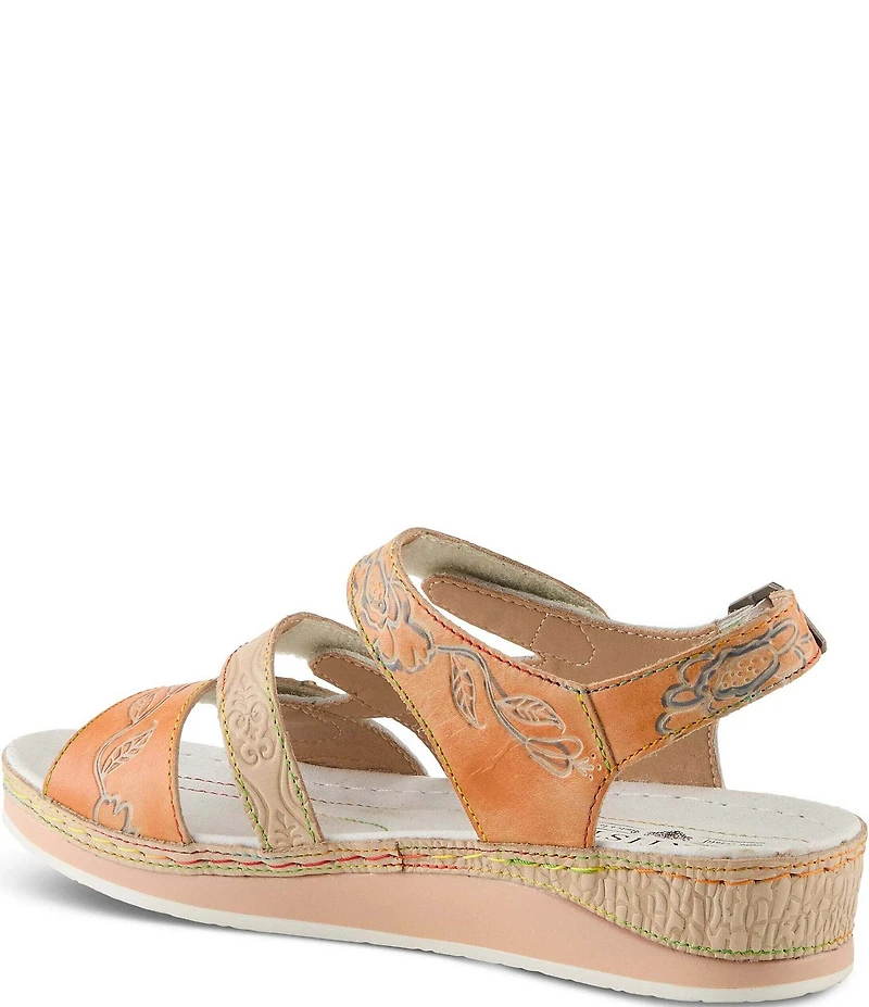 L'ARTISTE Sumacah Leather Floral Platform Wedge Sandals